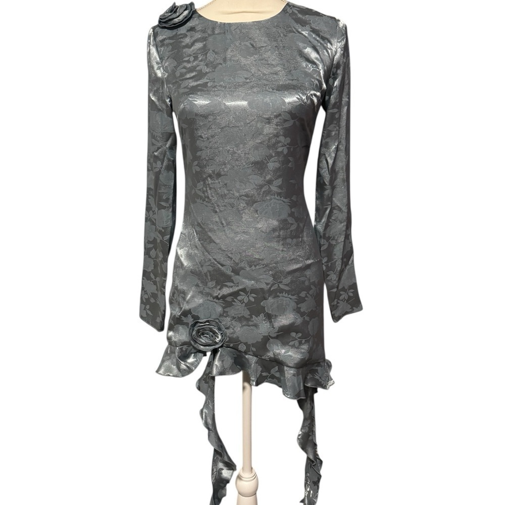 Storia Metallic Slate Floral Long Sleeve Dress | Excellent Condition